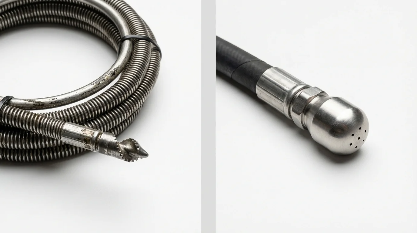 Drain snake cable and hydro jetting nozzle used for drain cleaning in Aliceville, AL