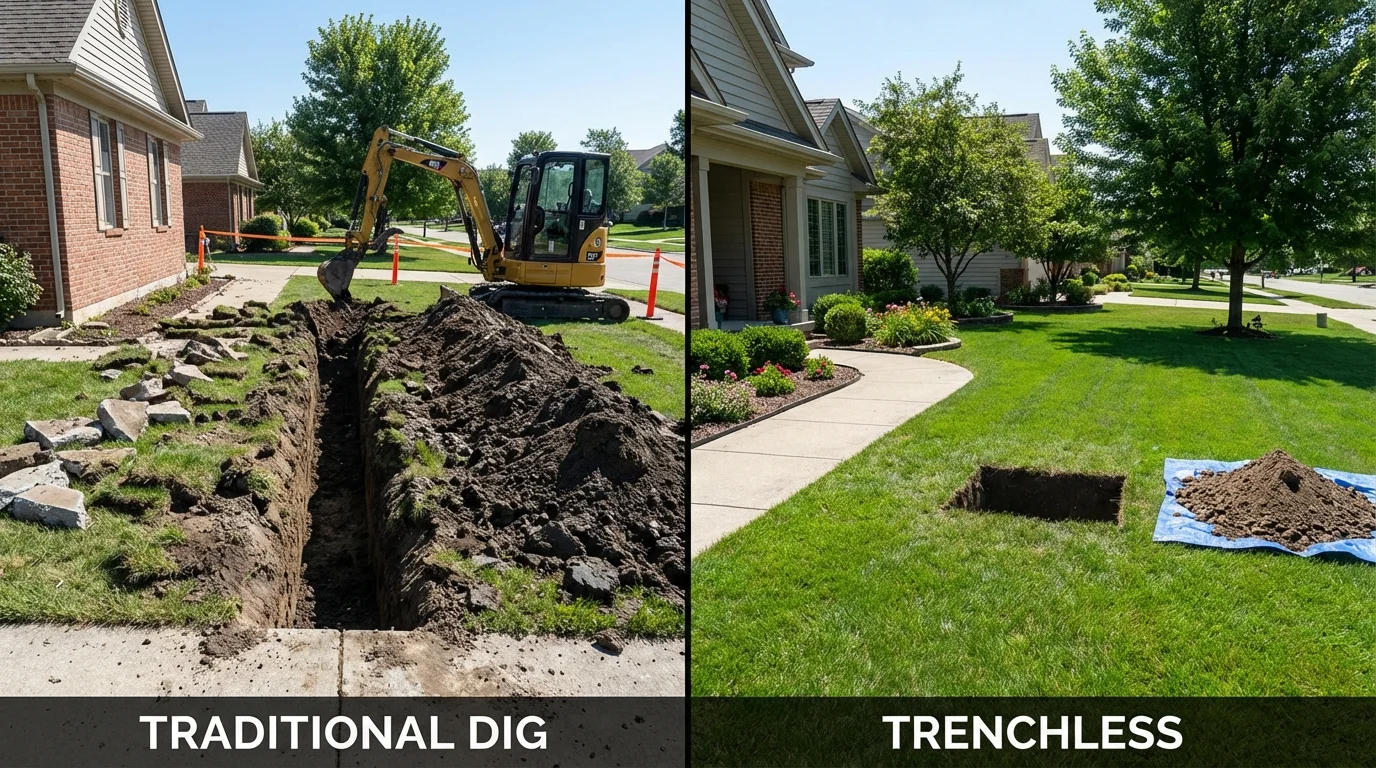 Trenchless sewer repair with minimal yard damage versus traditional excavation in Aliceville, AL